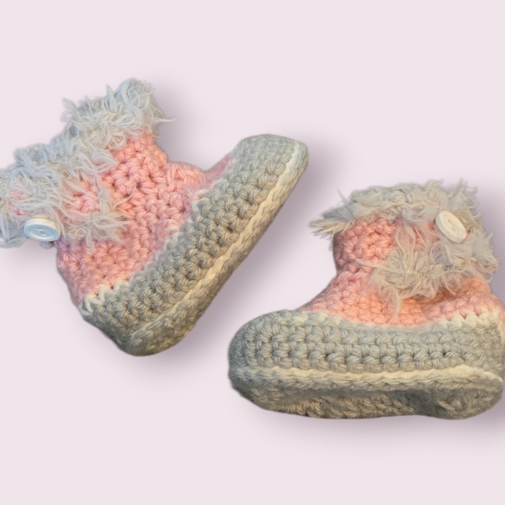 Handmade Cozy Pink and Gray Baby Booties